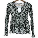 NWT Love Fire Blouse Womens XS Green Leopard Print Tiered Ruffle Coquette Indie Photo 0