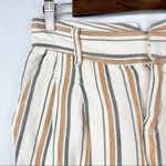 Free People  Beige & Orange Stripe Pleated Cropped Linen Trousers 2 Photo 2