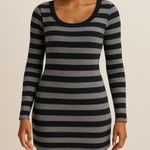 EXPRESS  Striped Sweater Dress XS Black Gray Long Sleeve‎ Y2K Bodycon Mini Photo 0