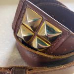 Linea Pelle Brown Leather Gold Studded Preppy Chunky Granola Coastal Wai… Size L Photo 3