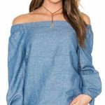 Free People Show Some Shoulder Off The Shoulder Chambray Top with Ties S Photo 0