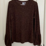 Caribbean Joe EUC |  women’s floral waffle knit puff sleeve‎ brown shirt large Photo 0