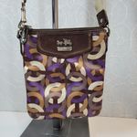 Coach Signature Cs Chain Link Op Art Bag Brown Purple Crossbody Fabric Leather Photo 1