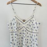 High Sierra Vintage Y2K Babydoll Maxi Dress Sz L White Blue Floral 100% Cotton Photo 1