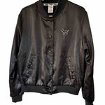 PINK - Victoria's Secret Victoria's Secret Pink VS Satin Jacket Black Sz Small Silky Varsity Y2K Photo 0