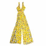 Ieena for Mac Duggal Crossed Halter Tie Waist Floral Jumpsuit Size 6 Yellow Photo 5