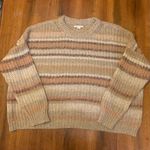 American Eagle  Outfitters Sweater Large Striped Tan and Brown Crewneck Open Knit Photo 0