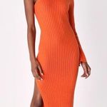 Lulus LULU’S Time to Delight Orange Ribbed One-Shoulder Sweater Midi Dress Sz XS Photo 0