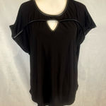 89th and Madison  black leather trimmed short sleeve keyhole top size XL Photo 0