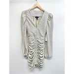 AQUA Metallic Dress Size Small V Neck Crinkled Shimmer Ruched Long Sleeve NEW Photo 1