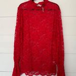 Women’s 2X Plus Size Red Lace Longsleeve Top Blouse New Photo 0