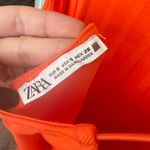 ZARA  Ribbed High Square-Neck Midi Dress in Orange Photo 6