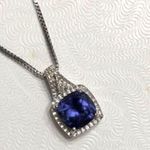 Kay Jewelers Blue Sapphire Diamond Pendant Sterling Silver Box Chain Necklace 18” long Photo 7