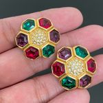 Swavorski Vintage SWAROVSKI Swan Signed Multicolored Crystal Gold-plated  Earrings 17g. Photo 2