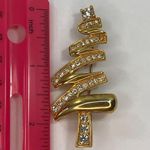 Monet  Christmas Tree Pin Gold Color Clear Rhinestones Vintage Photo 4