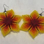 Floral Beaded Earrings in Red and Yellow Photo 0