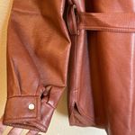 VINTAGE Brown Faux Leather Belted Shirt Jacket Size SMALL MEDIUM Pearl Snap 70s Photo 8