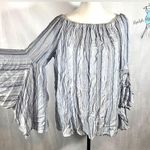 Long flare sleeve on or off shoulder striped chambray oversized top size medium Blue Photo 0