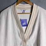 JoyLab  Women's Towel Terry Cardigan White Tan Stripe size Large Photo 4