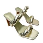 Open Edit  Sandals Size 6.5 Gold Metallic Twisted Double Strap‎ Slip On Heels Photo 1