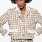 ZARA  CROPPED CHECKED TWEED WEAVE TEXTURE BLAZER ECRU/KHAKI Gray/White XS NEW Photo 5