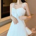 Korean style fashiom white midi dress beach summer Size M Photo 0