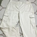 Chico's cropped cargo linen blend side neutral stripe pants, size 12 petite Photo 1
