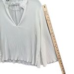 ZARA  Blouse Womens S White Pleated 3/4 Bell Sleeve Fringe V Neck Semi Sheer Top Photo 9