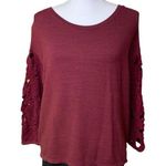 American Eagle WOMEN’S 𝅺 maroon split open back crochet sleeve sweatshirt Photo 0