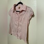 Faded Glory  Striped Button-Up Short Sleeve Blouse | Shirt | Top Photo 1