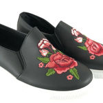 Refresh  Womens Slip On Sneakers Embroidered Floral Faux Leather Black Size 6.5 Photo 0