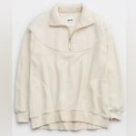 Aerie  Women’s Sz XXL‎ Cream Sherpa Holiday Hometown Quarter Zip Sweatshirt Photo 3