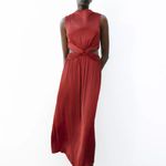 ZARA  maxi dress Burgundy Sleeveless cut out satin effect evening wedding summer Photo 7