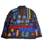 Vtg 1990s Chico's Black Blue Geometric Applique Button Up Collared Jacket Sz 2 L Size L Photo 1