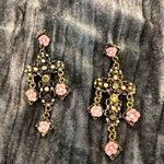 Elegant Gold and Pink Floral Cross Earrings Photo 0