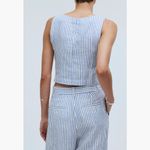 Madewell NWT Stripe Scoop Neck Crop Tank 10, BLUESTONE 100% LINEN Photo 3