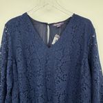 Roaman's blouse women's 24W lace bell 3/4 sleeve V neck navy blue lined Photo 1