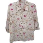 Romantic Dainty Floral Button Down Shirt 3/4 Sleeve White Mother Pearl Buttons M Pink Size M Photo 0