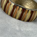 Vintage Hinged Clamper Bangle Bracelet Multicolor Inlay Metal Earth Tone Colors Brown Photo 8