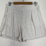 Be cool Beige Linen Pleated Pull-On High Waisted Shorts Size Large Elastic Back Photo 0