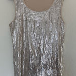Style & Co Y2K Vtg Sequin Bling Tank Top Cream Silver Shiny Glam Shirt Medium Cotton Photo 0