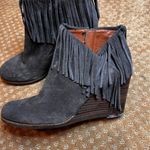 Lucky Brand Yachin Dark Gray Suede Fringe Wedges Ankle Bootie Boho Western SZ 11 Photo 6