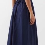 STAUD Vanessa halterneck cotton blend poplin dress pocket tie back midi navy M Blue Size M Photo 1