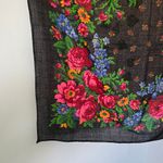 Vintage Hand Screen Printed Floral Birgin Wool Scard Red Photo 2