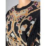 Ronny Kobo Tilda Fringe Sweater size S Black, Tan, Purple Black Photo 5