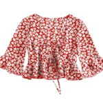 Zaful Cinched Ditsy Print Bell Sleeve Top Photo 0