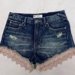 Free People Crochet Lace Trim High Rise Denim Jean Distressed Shorts Sz 25 Photo 0