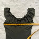 Y2K Petite Pois dark green stretch mesh off the shoulder top ruffles boho fairy Size M Photo 7