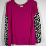 Pink Lily Leopard Sleeve Long Sleeve Top Size Medium Photo 0