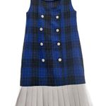 Vintage OOAK plaid double breasted pleated blue white dress small Photo 3